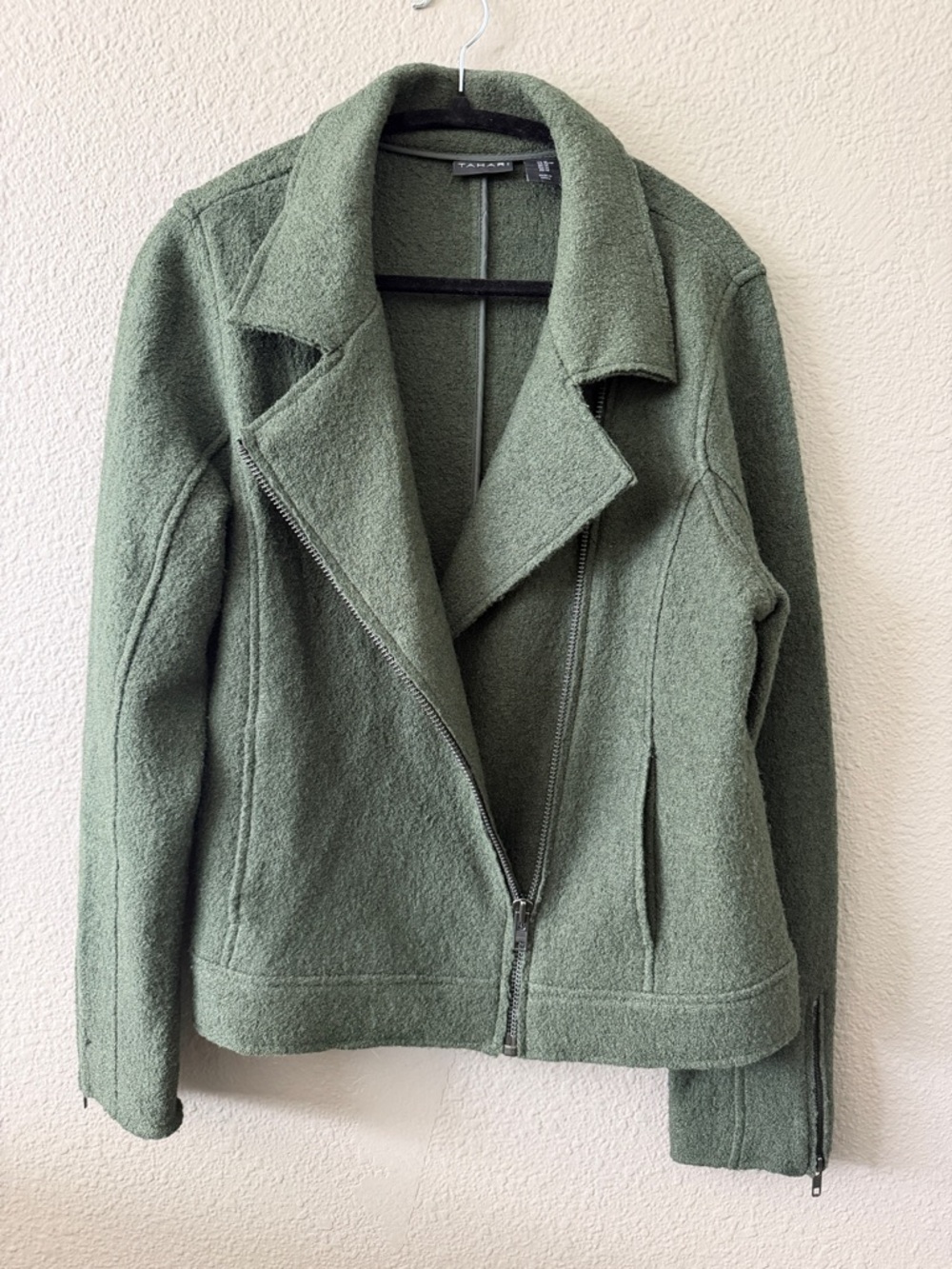 Tahari Green Wool-Blend Asymmetrical Zip Jacket